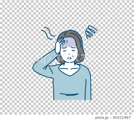 Anemia, dizziness, middle-aged woman suffering from dizziness, illness, symptoms, dizziness, illustration 95022467