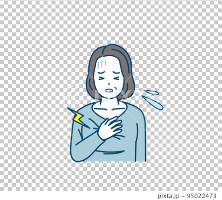 胸が痛い中年の女性　胸が苦しい　心筋梗塞　心臓発作　心臓病　狭心症　病気　症状　イラスト 95022473