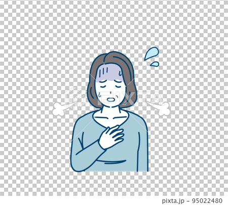 息が苦しい中年の女性　呼吸がつらい　肺気胸　喘息　呼吸困難　症状　イラスト 95022480