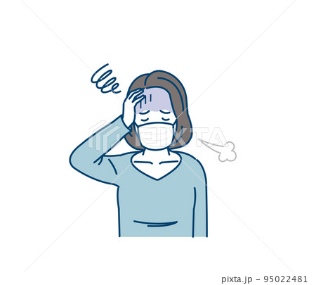 風邪をひく中年の女性　発熱　コロナ　症状　イラスト 95022481