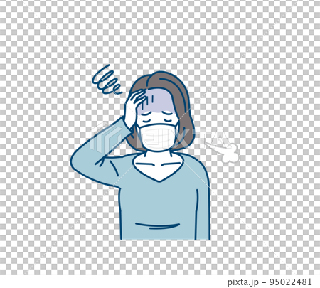 風邪をひく中年の女性　発熱　コロナ　症状　イラスト 95022481