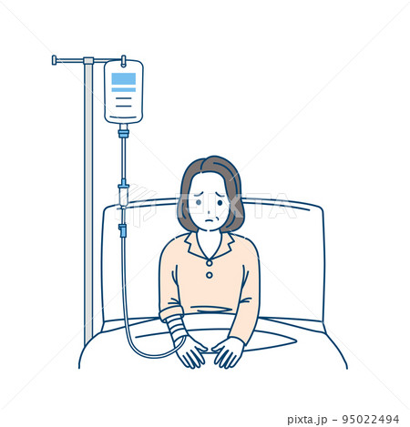 入院する中年の女性　ミドル　病院　患者　病気　イラスト 95022494