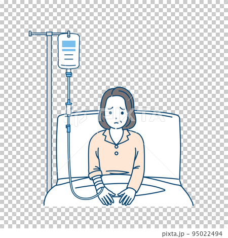入院する中年の女性　ミドル　病院　患者　病気　イラスト 95022494