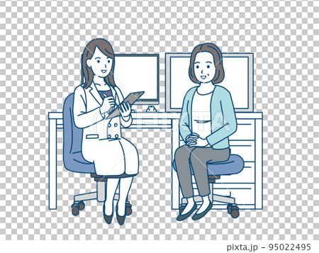 中年婦女接受體檢醫院診所醫生檢查病人諮詢插圖 中年婦女接受體檢醫院診所醫生檢查病人諮詢插圖 95022495