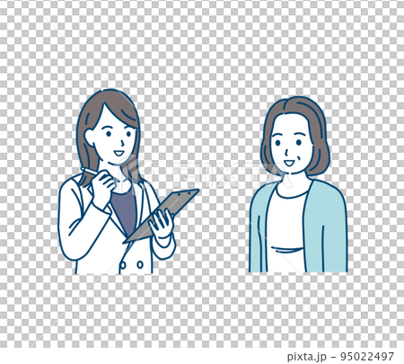 Middle-aged woman receiving a medical examination hospital clinic doctor examination patient counseling illustration Middle-aged woman receiving a medical examination hospital clinic doctor examination patient counseling illustration 95022497