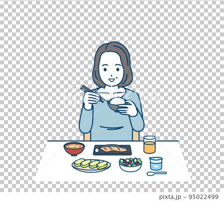 食生活　朝食を食べる　中年の女性　ミドル　健康的な食事　自炊　イラスト 95022499