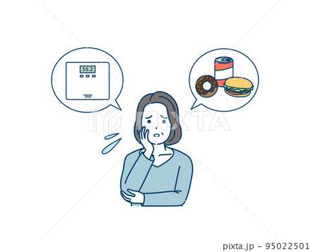 体重を気にする中年の女性　ミドル　中年太り　肥満　イラスト 95022501