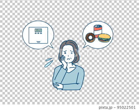 体重を気にする中年の女性　ミドル　中年太り　肥満　イラスト 95022501