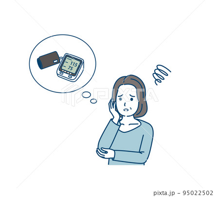 高血圧を心配する　気にする　中年の女性　ミドル　血圧　イラスト 95022502