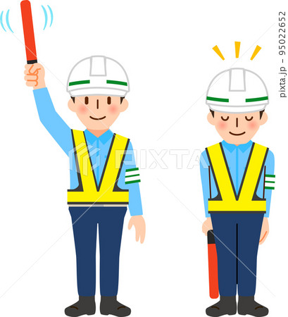 誘導灯を振る交通誘導員とお辞儀する交通誘導員 95022652