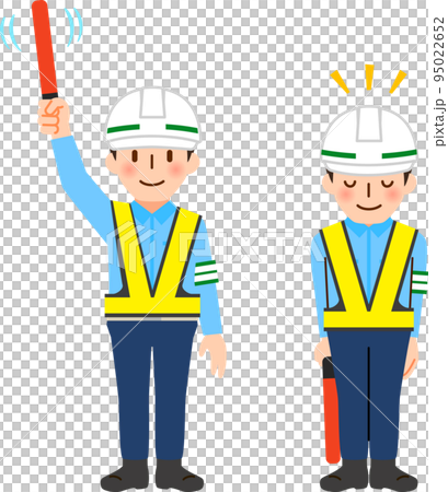 誘導灯を振る交通誘導員とお辞儀する交通誘導員 95022652