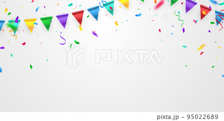 colorful confetti background with party flags celebration party design vector illustration 95022689