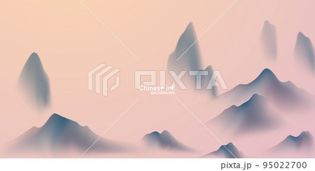 Modern design vector illustration of Chinese ink landscape painting on gorgeous red background. 95022700