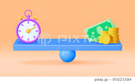 3D Clock and Money on Balance Scales Isolated 3D Clock and Money on Balance Scales Isolated 95023384