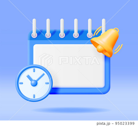 3D Calendar with Clock and Bell Alert Isolated 95023399