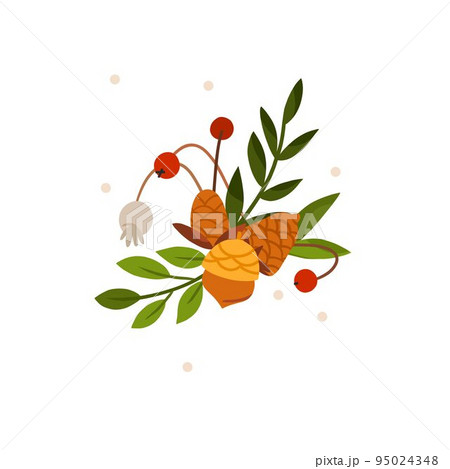 Hand drawn vector abstract graphic Merry Christmas and Happy new year clipart illustrations greeting card with flowers and leaves.Merry Christmas cute floral card design background.Winter holiday art. 95024348