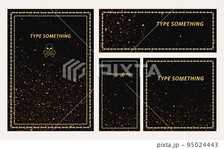 Set of templates with bright sparks flying from top to bottom, frame of bones, copy space. Backgrounds for prints, social media posts, stories. Good for Halloween, Dia de Muertos holiday decoration. 95024443