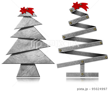 Metal Christmas Trees with Red Comet Star Isolated on White Background Metal Christmas Trees with Red Comet Star Isolated on White Background 95024997