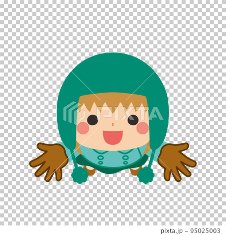 一個可愛的小女孩仰望天空並張開雙手的插圖 白色背景剪貼畫矢量頭頂視圖 95025003