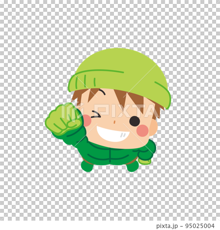 一個可愛的小男孩向天空伸出拳頭的插圖 白色背景剪貼畫矢量鳥瞰圖 95025004