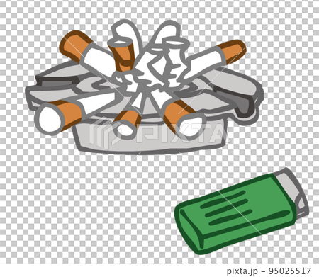 Disposable lighters, ashtrays and a lot of cigarette butts 95025517