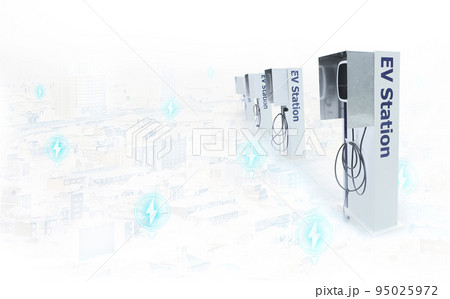 Electric vehicle charging wall box of EV car and electric charging stations points in the city 95025972