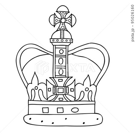 Imperial state crown of UK and King Charles III, British monarch. Vector illustration. linear hand drawn doodle . 95026160
