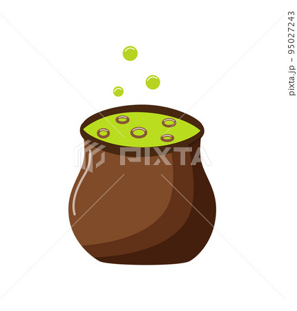 Witch's cauldron with a potion boils a magical Halloween brew, vector illustration of isolate on white. 95027243