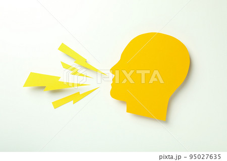 Paper head and lightnings on white background 95027635