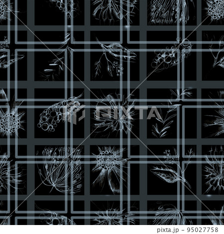 Floral seamless pattern with hand drawing wild flowers. Simple botanical design for fabrics, tile mosaic, scrapbooking. 95027758