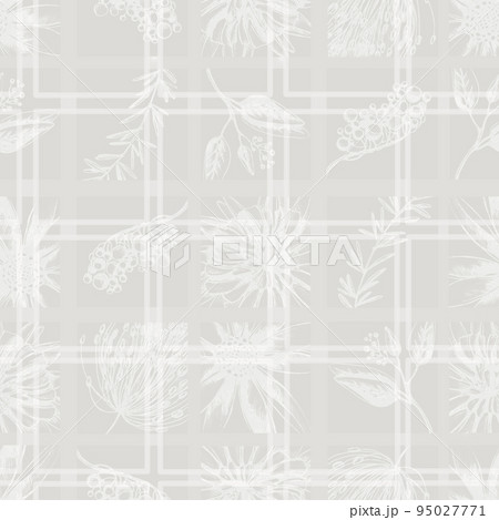 Floral seamless pattern with hand drawing wild flowers. Simple botanical design for fabrics, tile mosaic, scrapbooking. 95027771