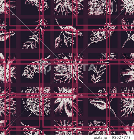 Floral seamless pattern with hand drawing wild flowers. Simple botanical design for fabrics, tile mosaic, scrapbooking. 95027773