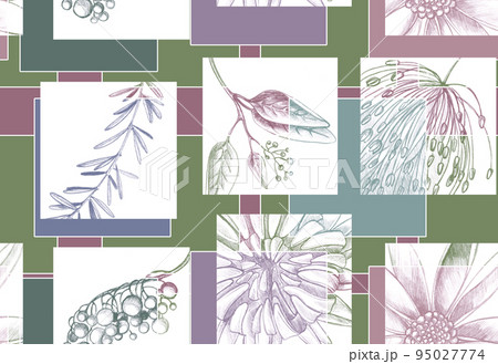 Floral seamless pattern with hand drawing wild flowers. Simple botanical design for fabrics, tile mosaic, scrapbooking. Floral seamless pattern with hand drawing wild flowers. Simple botanical design for fabrics, tile mosaic, scrapbooking. 95027774