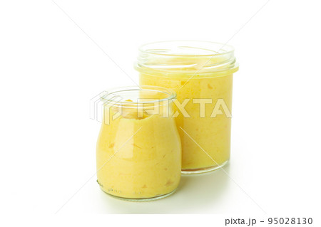 Concept of tasty food, lemon curd isolated on white background Concept of tasty food, lemon curd isolated on white background 95028130