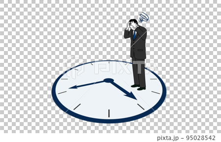 Illustration of a businessman standing on a clock and holding his head, vector Illustration of a businessman standing on a clock and holding his head, vector 95028542