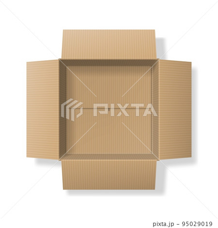 Realistic cardboard open box, top view isolated on white background 95029019