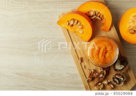 Concept of tasty food, pumpkin jam, space for text Concept of tasty food, pumpkin jam, space for text 95029068