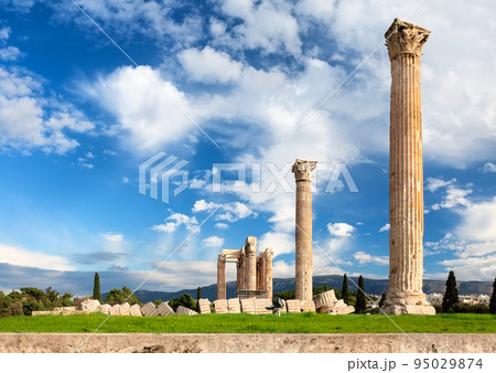 The Temple of Olympian Zeus is a monument of Greece and a former colossal temple at the center of the Greek capital Athens. The Temple of Olympian Zeus is a monument of Greece and a former colossal temple at the center of the Greek capital Athens. 95029874