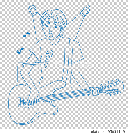 Male musician singing while playing guitar Male musician singing while playing guitar 95031149