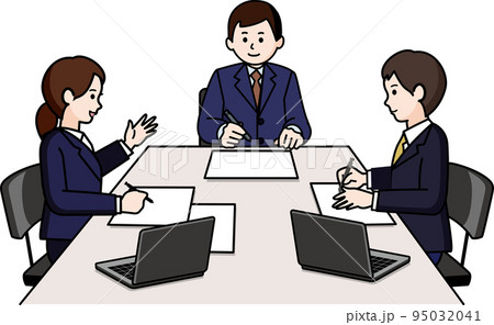 ミーティングする男女3人 ミーティングする男女3人 95032041