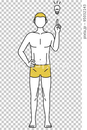 一個脫髮男人的線條畫,一個靈感的姿勢指向 一個脫髮男人的線條畫,一個靈感的姿勢指向 95032143