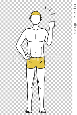 一個脫髮男人的線條畫，鼓勵舉起拳頭的姿勢 95032144