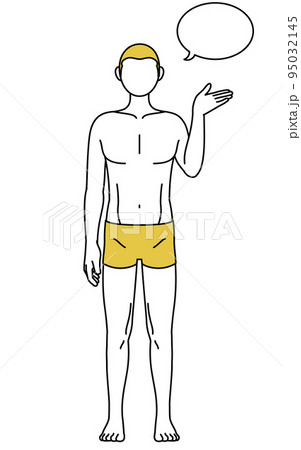 脱毛した男性の線画、手のひらを向けて話すポーズ 脱毛した男性の線画、手のひらを向けて話すポーズ 95032145