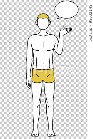 脱毛した男性の線画、手のひらを向けて話すポーズ 脱毛した男性の線画、手のひらを向けて話すポーズ 95032145