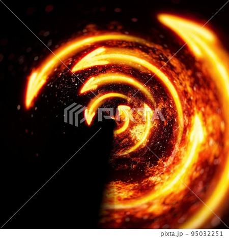 暗闇に渦巻く火炎の矢印の3dイラストレーション 95032251