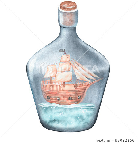 Ship in a bottle. Watercolor illustration. Isolated on a white background. Ship in a bottle. Watercolor illustration. Isolated on a white background. 95032256