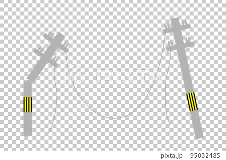 地震で折れたり倒れた電柱と切れた電線。大震災のイメージ。 地震で折れたり倒れた電柱と切れた電線。大震災のイメージ。 95032485