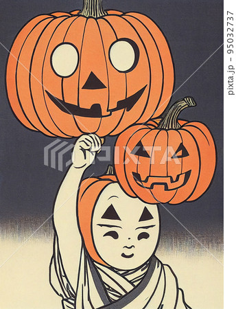 浮世絵風のハロウィンと子供 95032737