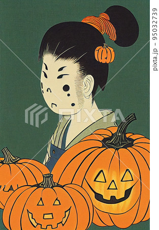 浮世絵風のハロウィンと子供 95032739