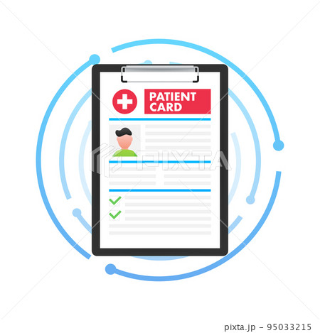 Clipboard in doctors hand. Make notes in patient card. medical report. analysis or prescription concept. Vector illustration. 95033215